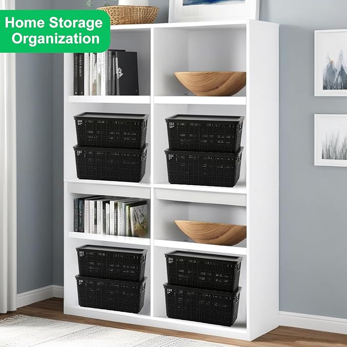 6 Pack Plastic Storage Baskets With Lids,Black Breathable Stackable Storage Bins,Small Storage Containers,for Organizing Storage Baskets on Desktops,Closets,Playrooms,Classrooms,Offices