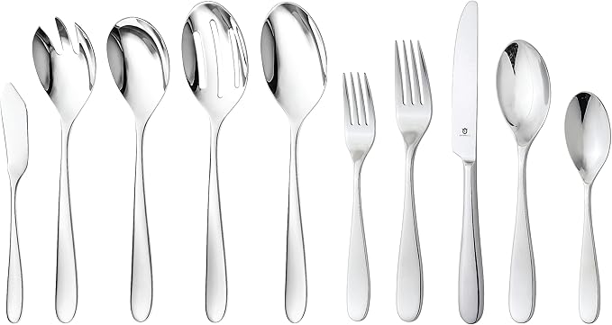 Silverware Set for 8 with Serving Utensils, 18/10 Stainless Steel Flatware, Mirror Finish, Dishwasher Safe, Heavy-Duty Cutlery, Built to Last (45-Piece Including a Serving Set, Fidenza)