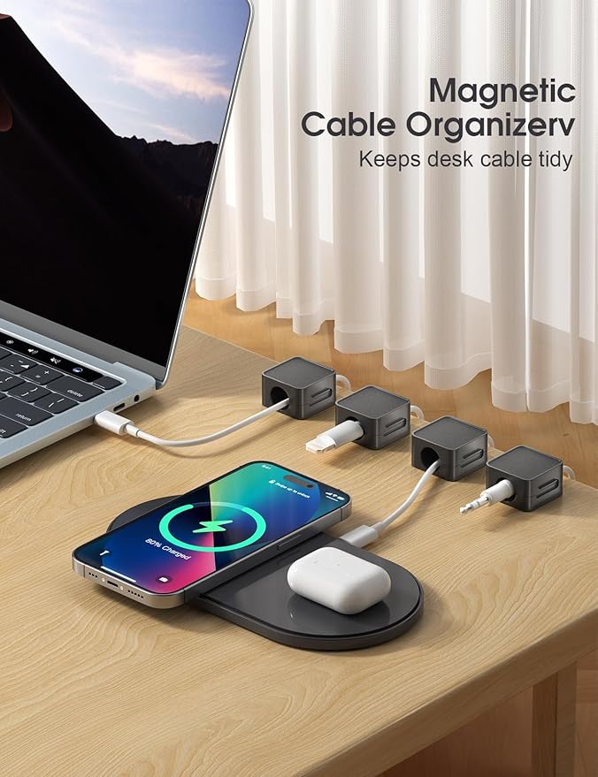 6 Pack Cord Organizer Holder, Lakeronelove Strong Adhesive Desk Cable Management Magnetic Easy Open,Organize Phone Charging Cords Wire Holder Organizer Neatly for Home,Office,Car,Desk,Nightstand