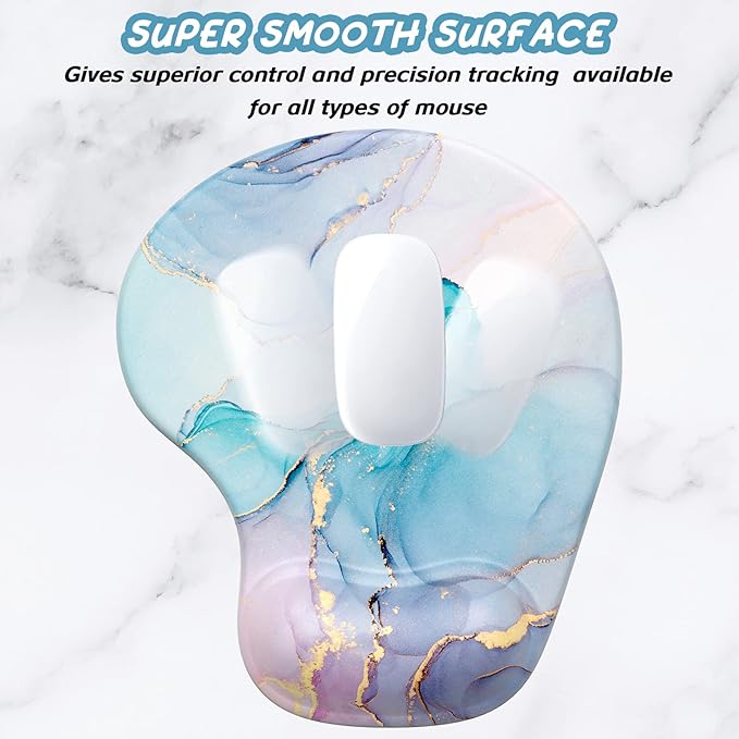 Hsurbtra Ergonomic Mouse Pad with Wrist Rest Support, Gel Mouse Pads with Non-Slip PU Base, Pain Relief Memory Foam Computer Mat, Cute Office Supplies Desk Decro Accessories, Marble