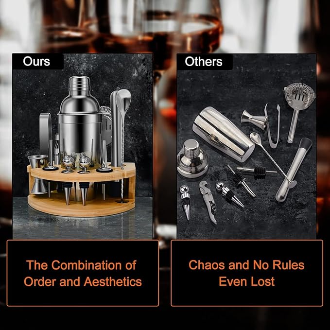 12 Piece 25oz Cocktail Shaker Set Bartender Kit with Stand, Professional Stainless Steel Bar Tool Set, Bar Set ，Home Mixology Tool Sets，Cocktail Recipes Booklet ，Silver