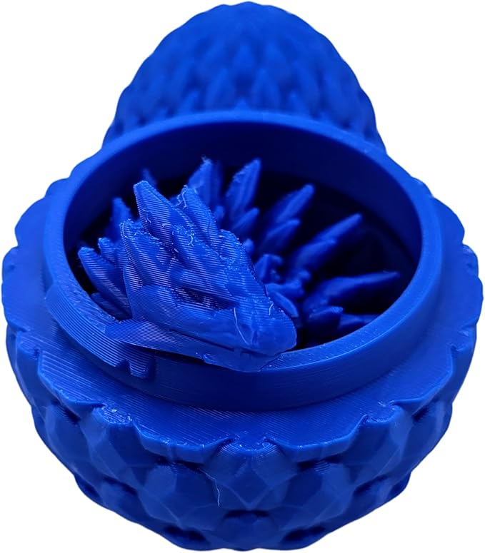 3D Printed Dragon Egg Articulating Gemstone Dragon Fidget Figurine - Vibrant Color Dragons Flexible ADHD, Autism and Anxiety Relief - Articulated Joints (Blue)