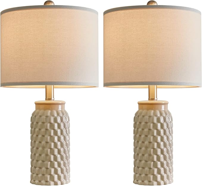 20.5" Modern Ceramic Bedside Lamp Set of 2 for Bedroom Decor Farmhouse Table Lamp for Living Room Office Dorm