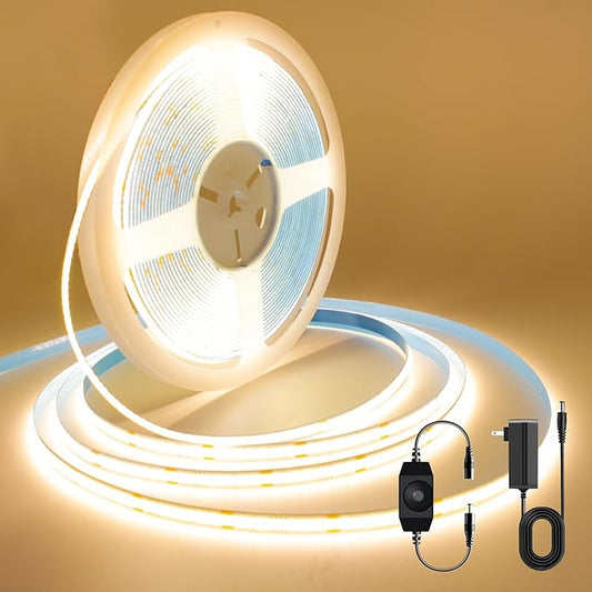 COB LED Strip, 32.8ft Warm White 3000K COB LED Strip Light, Dimmable LED Light Strip, CRI92+, 8mm Width, 24V Flexible LED Tape Light for TV, Bedroom, Kitchen Cabinet, Closet, Home Decoration.