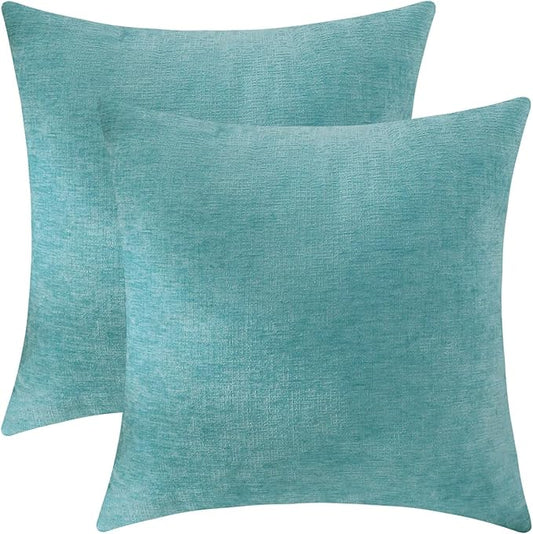 Jeneoo Aqua Haze Decorative Throw Pillow Covers Soft Chenille Comfy Square Couch Cushion Cases for Living Room Sofa Decor (Set of 2, 18 x 18 Inches)