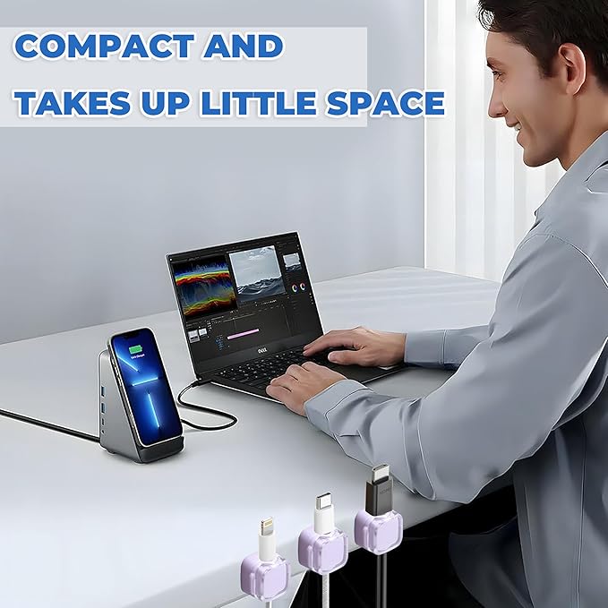 6 Pcs Cable Management Clips for Home Office Desk Cord Keeper Organizer Accessories Charger USB Wire Organizer Cord Holder for Nightstand Automotive (Purple)