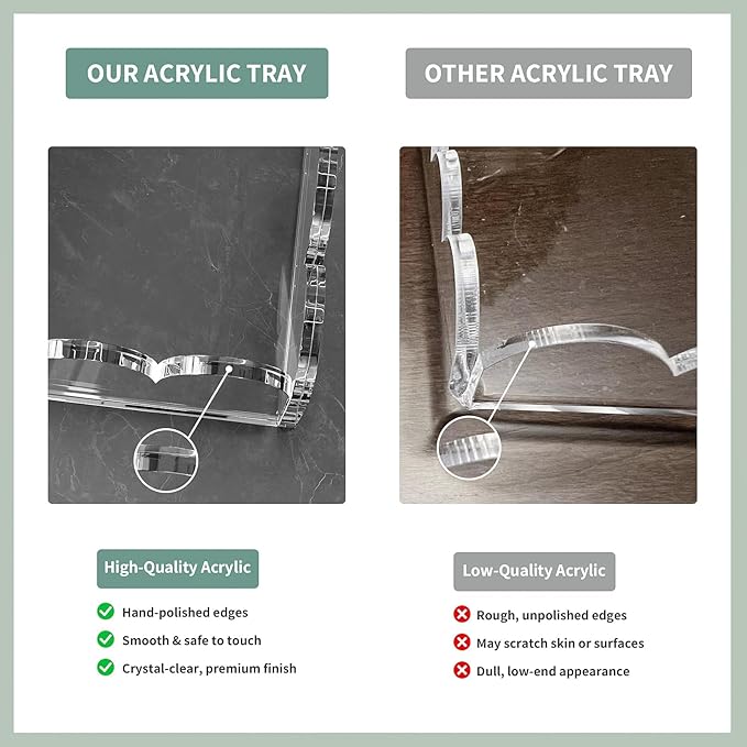 Acrylic Tray with Slide-Out Drawer,Clear Scalloped Decorative Tray for Displaying Needlepoint,Fabric,or Photos,Custom Serving Tray Organizer for Home Decor,9"x9"