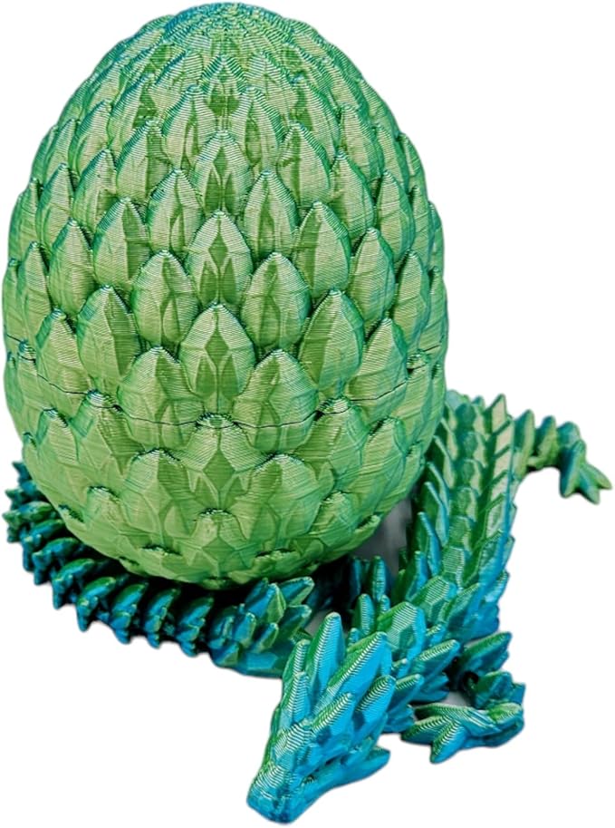 3D Printed Dragon Egg Articulating Gemstone Dragon Fidget Figurine - Vibrant Color Dragons Flexible ADHD, Autism and Anxiety Relief - Articulated Joints (Blue Yellow)