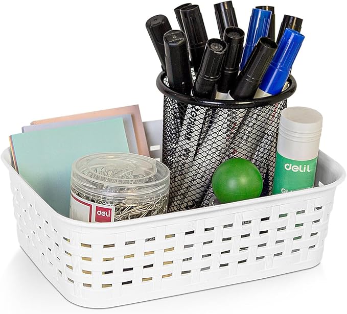 Soddeph Plastic Storage Baskets for Cabinets, Household Pantry Organization with Handle,Organizer Bins for Room,Bathrooms,Under-Sink,Kitchen (White, XS-5PACK)