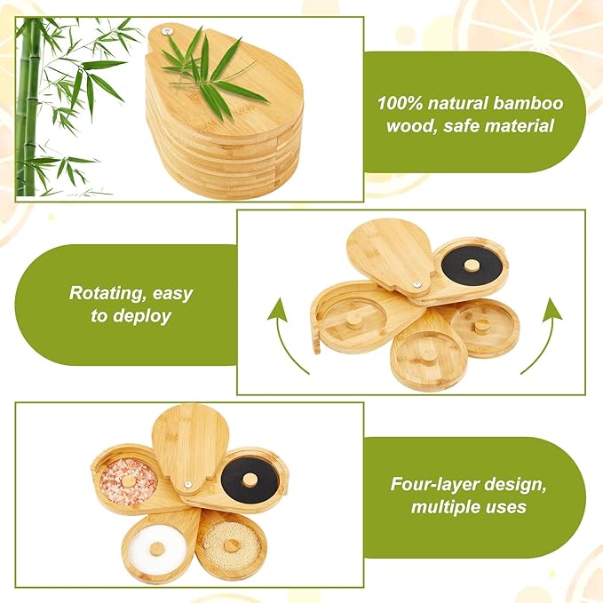 Mifoci Bamboo 4 Tier Margarita Salt Rimmer Set Salt and Sugar Glass Rimmer Set with Lid and 5 Sponges Home Bar Accessories for Cocktails Drinks House Party Bartender Supplies