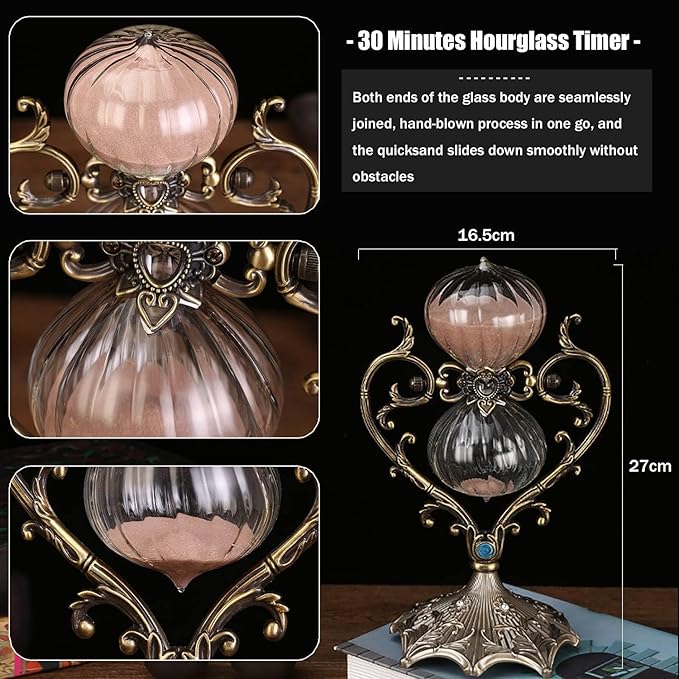 Sanduhr 30 Minuten,Hour Glass,Love Shape Metal Vintage Hourglass,Hourglass Decor,for Home Decoration Office Desk Wedding Party Decor Kitchen Timer (Pink Sand)