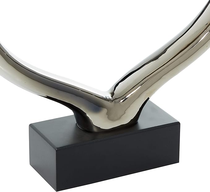 Deco 79 Ceramic Heart Decorative Sculpture Home Decor Statue with Black Base, Accent Figurine 13" x 3" x 12", Silver