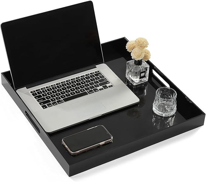 King Size Acrylic Tray with Embedded Handle,No Need to Assemble-for Bed,Ottoman,Coffee Table, Breakfast, Tea, Food, Butler - Decorative Tray (24x24 Inch, Black)
