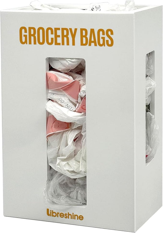Large Grocery Bag Organizer Under Sink, Plastic Bag Holders for Grocery Bags Cabinet, Bamboo Grocery Bag Holder Wall Mount White