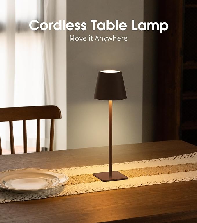 UME 3 Pack Cordless Table Lamp, Battery Operated Lamp - Portable Waterproof Rechargeable Table Lamp w/ 3 Color Temps & Stepless Dimming for Dinner, Desk, Cafe, Outdoor (Matte Brown)