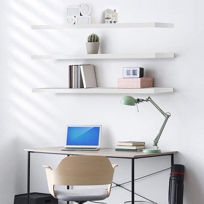 Sorbus Floating Shelves for Wall - 55 Inch Extra-Long Bathroom Shelves, Wall Decor for Bedroom, Kitchen, Living Room, Book Storage - Mounted Floating Shelf with Hidden Brackets (White, 3 Pack)