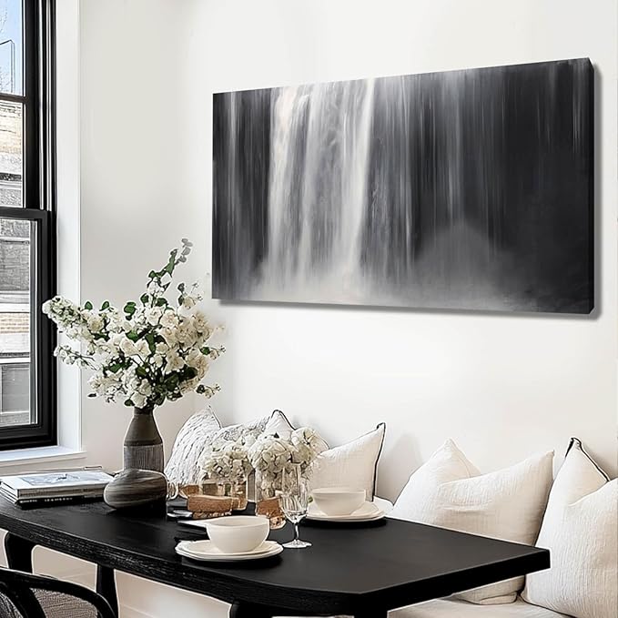 Abstract Waterfall Picture Living Room Decor Abstract Wall Art Black and White Artwork Modern Office Home Decor 20X40 Inch