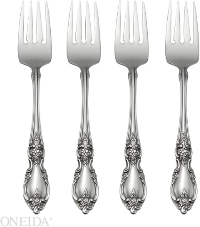 Oneida Louisiana 4-Piece Fine Salad Forks Stainless Steel Silverware Set, 18/8 Stainless Steel Small Fork Set, Service For 4, Dishwasher Safe, Silver, Mirror Finish, Metal, Utensils (Silver, 4 Piece)