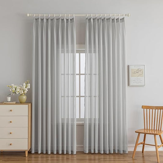 Sheer Curtains 90 inch for Living Room Bedroom Light Filtering Curtains 1 Panel Pinch Pleat Semi Sheer Window Treatments Curtains for Farmhouse, 52" W x 90" L