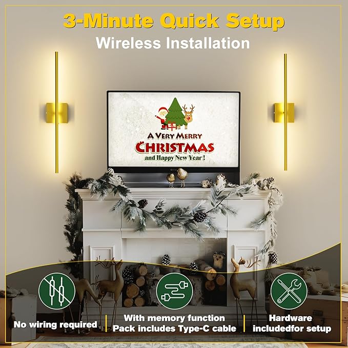 Battery Operated Wall Sconces Set of 2,Wireless Rechargeable Wall Lights: Dimmable Detachable Wall Lamp with Remote Control, 3000K-6500K Infinite Dimming, Wall Sconce for Bedroom Room 27.6 Inch