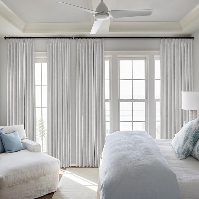 Macochico Blackout Curtains 96 Inches Long Pinch Pleated Linen Curtains with Hooks Thermal Curtains for Living Room Bedroom Farmhouse Off White Window Panels with Tieback 84" Wx96 L 1 Panel