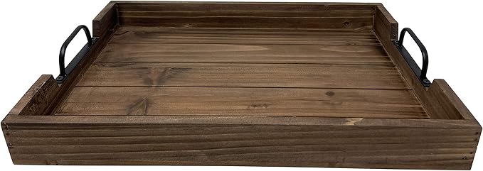3 Piece Decorative Nested Vintage Wood Serving Tray Set for Coffee Table or Ottoman – Rustic Wooden Breakfast Trays for Kitchen, Dining Room, or Living Room – Farmhouse Platter w/Handles – Brown