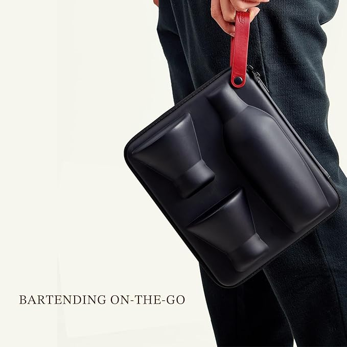 KITESSENSU Cocktail Shaker Set with Carry Case: Vacuum Insulated Martini Shaker with Built-in Strainer, 2 Martini Glasses, Measuring Jigger, Bar Mixing Spoon & Cocktail Recipes, Travel Bar Tool Set