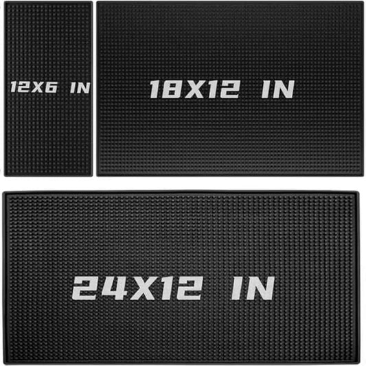 WANGCHAO Bar Mat Set - 8mm Thick Anti-Skid Non-Toxic Rubber Bar Mat for Home Bar, Countertop, Restaurants, Coffee Bar Mat - Premium Rubber Bar Service Spill Mat (3 pack) (24*12"+18*12"+12*6")