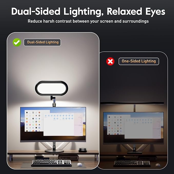 LED Desk Lamp for Home Office – Eye-Caring Double Side Light with Knob Remote, Stepless Dimming & Color, Memory, Metal Table Lamp for Zoom, Studying, Video Conference, Flicker-Free, Glare-Free