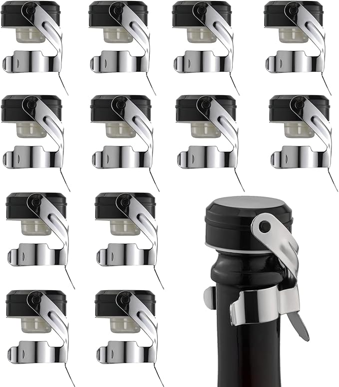 WOTOR Champagne&Wine Bottle Stoppers Stainless Steel with Food Grade Silicone, Leak Proof Keep Fresh Reusable Saver, Cork Suitable for Wine, Champagne, Cava, Prosecco and Sparkling (12 Pack Silver）
