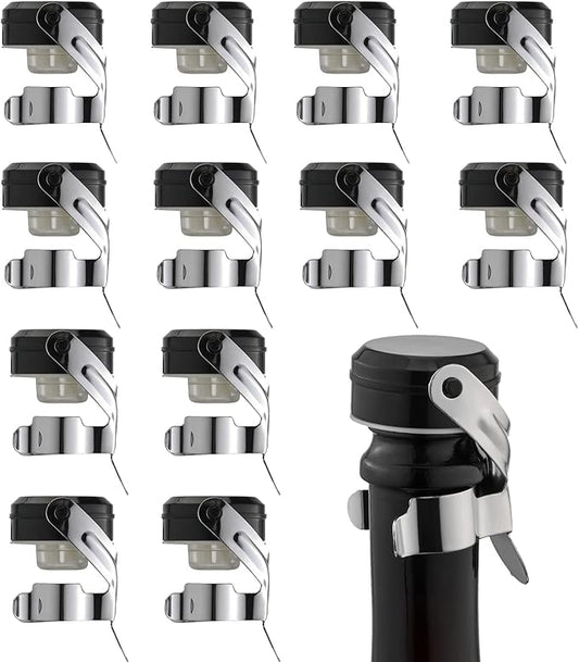 WOTOR Champagne&Wine Bottle Stoppers Stainless Steel with Food Grade Silicone, Leak Proof Keep Fresh Reusable Saver, Cork Suitable for Wine, Champagne, Cava, Prosecco and Sparkling (12 Pack Silver）