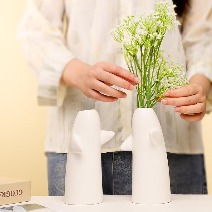 Hugging Flower Vases for Bouquet, 2 Pack White Ceramic Vases for for Centerpieces Home Decor Accents Terracotta Vase for Table Entryway Bookshelf Living Room