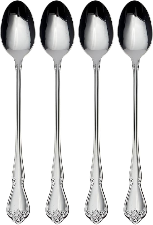 Oneida True Rose Iced Tea Spoons, Set of 4,Silver
