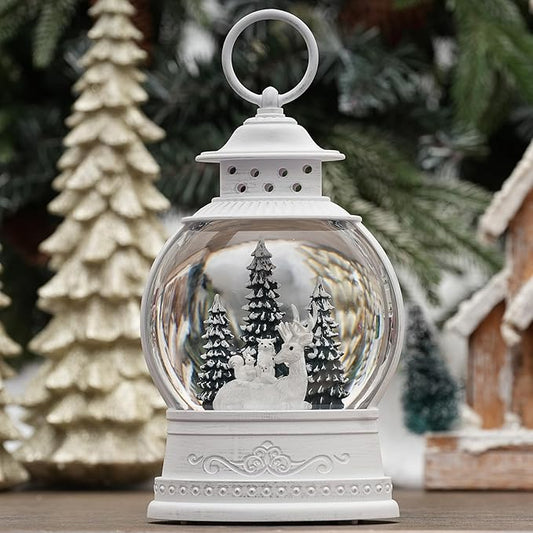 Christmas Deer Snow Globe, Musical Snow Globe Lantern with Swirling Glitter, Christmas Tree Reindeer Squirrels Owls USB & Battery Operated Light-Up Christmas Decorations Indoor for Home