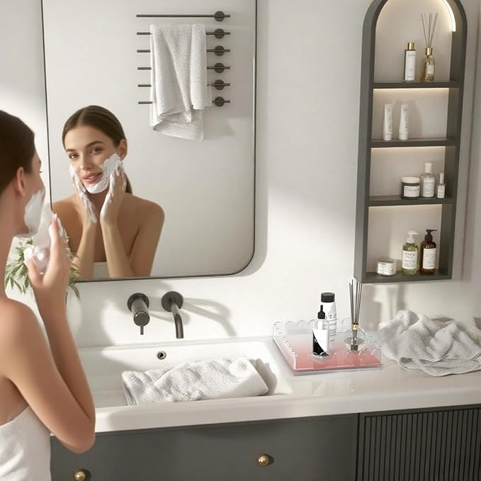 Acrylic Tray with Slide-Out Drawer,Clear Scalloped Decorative Tray for Displaying Needlepoint,Fabric,or Photos,Custom Serving Tray Organizer for Home Decor,9"x9"