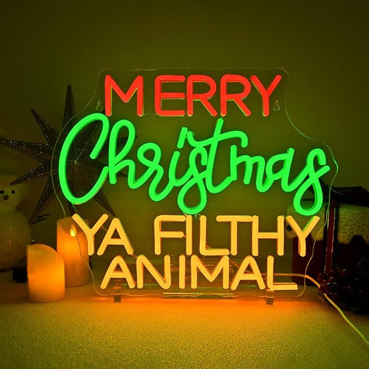 Merry Grinchmas Neon Sign Christmas Wall Decor Ya Filthy Animal Neon Light for Home Party Christmas Party Decor Grinch Ornament