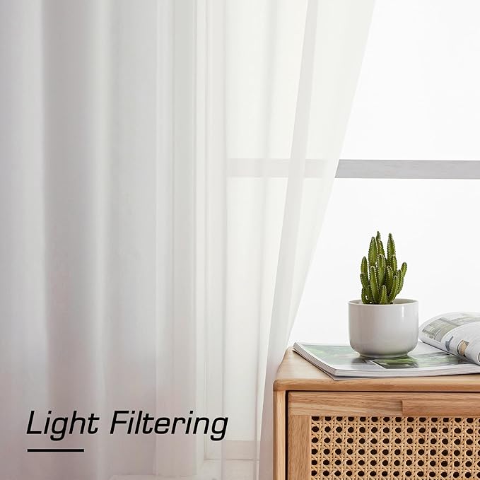 Aiyufeng Voile Sheer Ivory Curtains - Transparent Light Weight Soft Window Treatment Curtain Panels with Rod Pocket Top for Patio Door/Living Room (W59 x L96, 2 Panels), Ivory