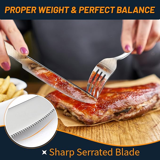 60 Piece Silverware Set for 12, Premium Stainless Steel Flatware Set, Eating Utensil Sets with Steak knives, Cutlery Tableware Service Include Fork Knife Spoon Set, Mirror Polished