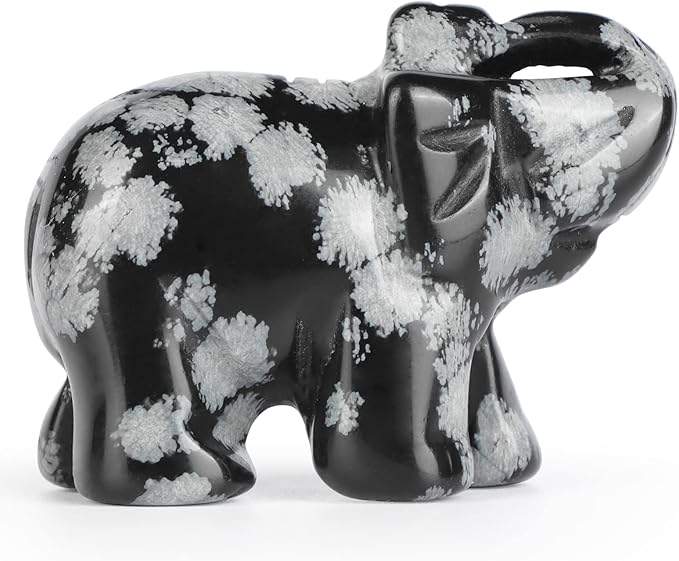 SMQ Snowflake Stone Crystal Elephant Statue,Hand Carved Quartz Healing Gemstone Elephant Figurine Crafts Gifts Collectible Decor for Home Office Desk(2Inches)