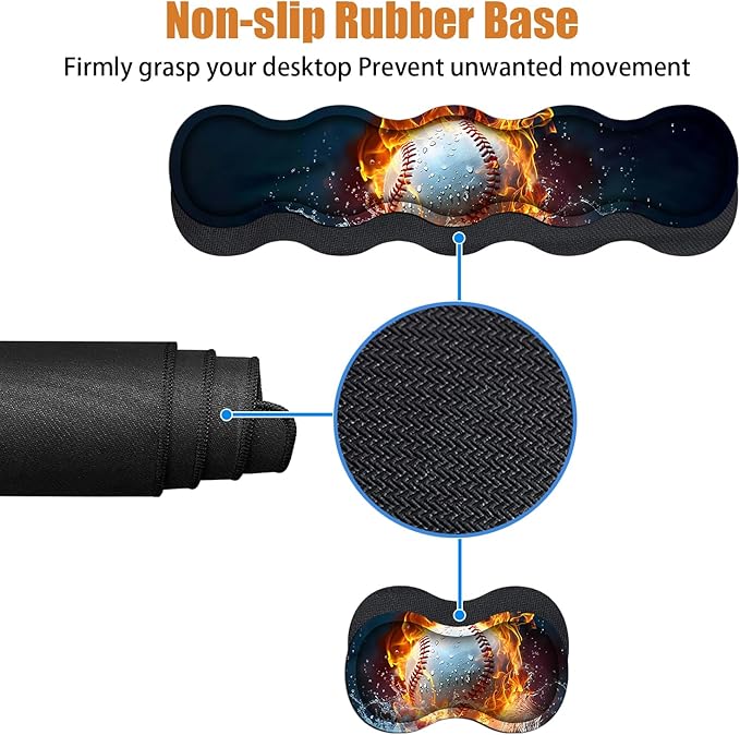 4 in 1 Ergonomic Keyboard Wrist Rest & Mouse Pad Wrist Rest Set, Large XXL Gaming Desk Mat 31.5"x 11.8" with Non-Slip Base, Memory Foam for Home Office Study Gaming, Burning Baseball Fire and Water