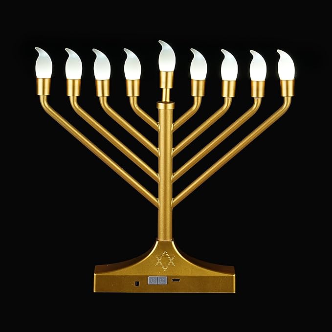 Electric Hanukkah Menorah,RGB Led Menorahs for Chanukah Decoration,Color Changing with Remote Control & Push-Button to Choose The Day and Timer Options Battery/USB Powered,Gold