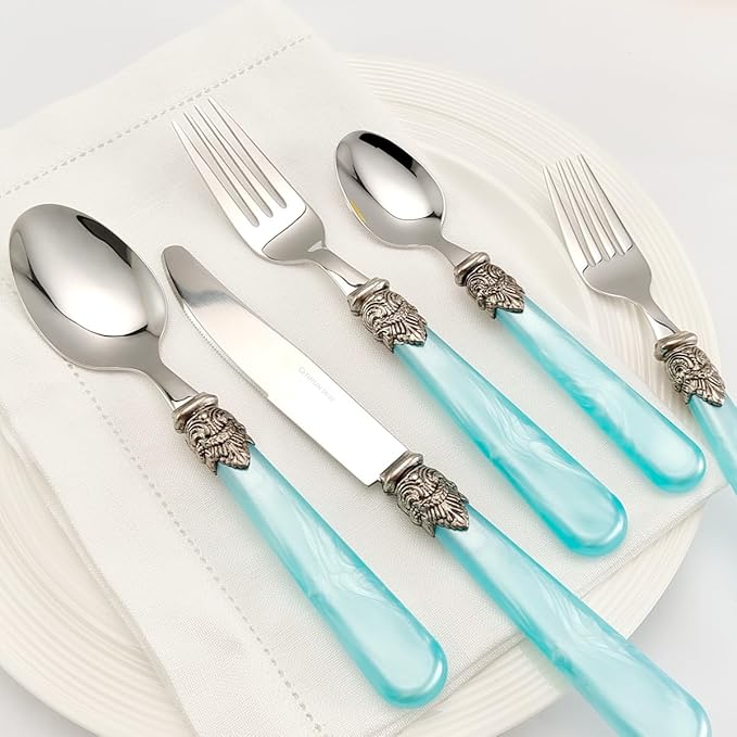 REVERIE Collection 18/10 Stainless Steel Vintage Flatware set,Sliverware set,Dishwasher safe (20, Blue)