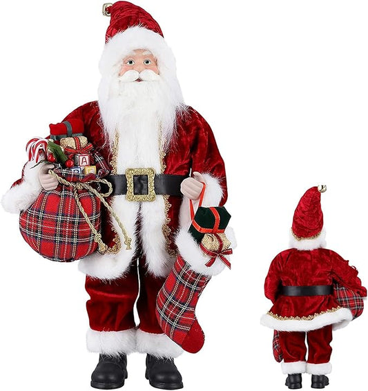 Uten 18" Santa Claus Decorations, Standing Christmas Santa Claus Figurine Figure Decor Christmas Sock and Gifts Bag Christmas Decoration Indoor, Birthday Gifts (Red)