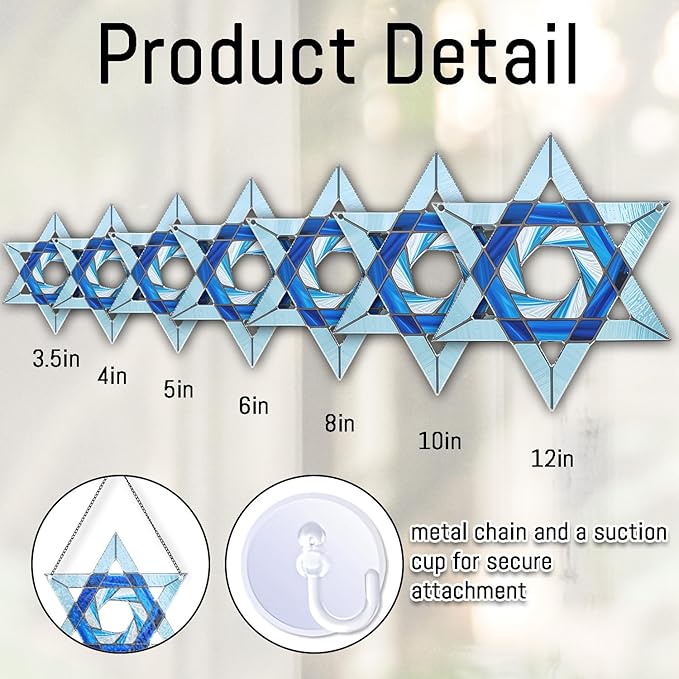 Hanukkah Suncatchers for Windows - Star of David Ornament, Personalized Hanukkah Ornaments, Jewish Star Acrylic Window Suncatchers, Jewish Christmas Ornaments