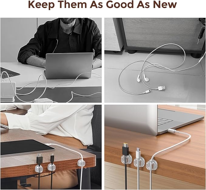 AhaStyle Spring Cable Organizer [1s Lock] 6 Pack Cord Cable Holders Clips Strong Adhesive Cable Cord Keeper [Smooth Adjustable] Hide Wire Cord Organizer for Nightstand Kitchen Car Office (Transparent)