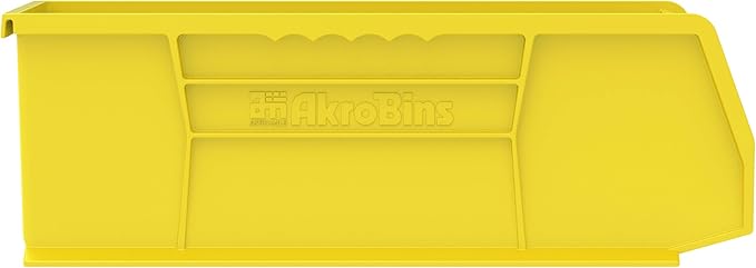 Akro-Mils 30234 AkroBins Plastic Storage Bins, Space-Saving Stackable Bins for Garage, Pantry, Craft Organization, 15" x 5" x 5", Yellow, 12-Pack