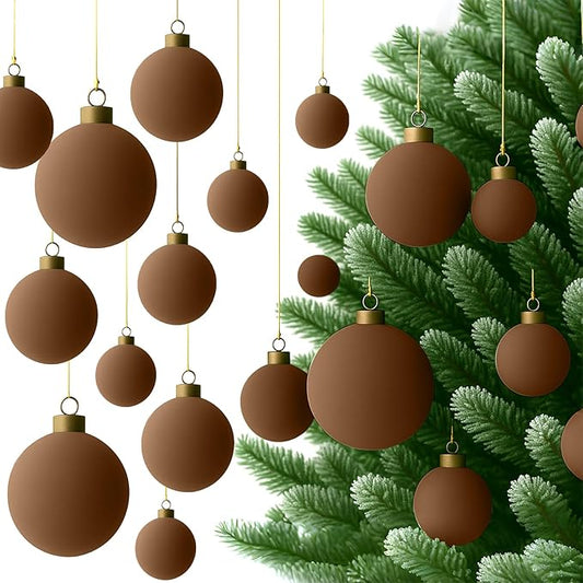 36 Pcs Velvet Christmas Balls Bulk - Flocked Christmas Tree Ball Ornaments Hanging Decoration for Xmas Tree, Wreath, Home or Party Decorations, 2.36", 2.76", 3.15"(Brown)