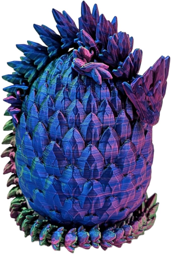 3D Printed Dragon Egg Articulating Gemstone Dragon Fidget Figurine - Vibrant Color Dragons Flexible ADHD, Autism and Anxiety Relief - Articulated Joints (Blue Green Purple)