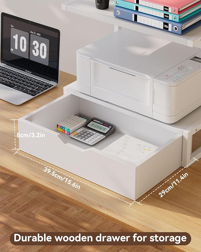 IBUYKE 2 Tier Desktop Printer Stand,Printer Table with Storage Shelf,Multi-Purpose Desk Organizer for Folders,Books,for Fax Machine, Scanner,Home Office,Black TLJ015B