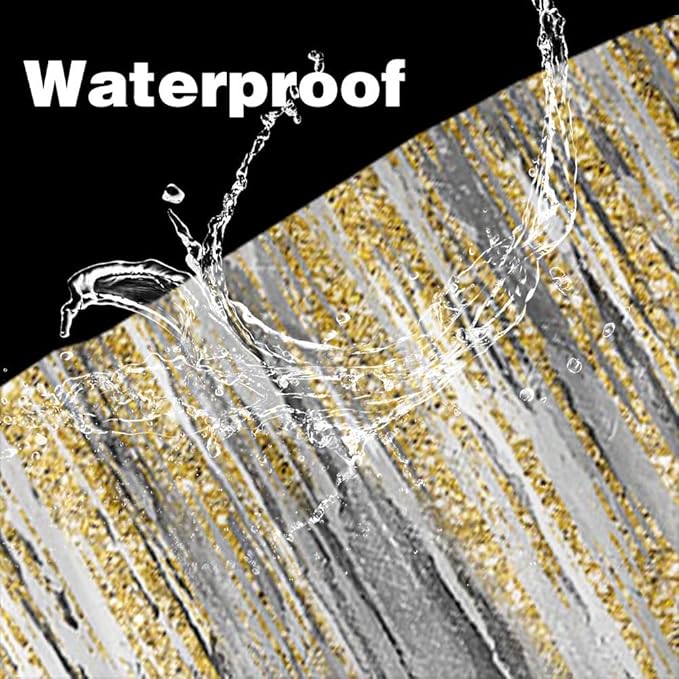 JAWO Abstract Shower Curtain, Modern Aesthetic Stripe Shower Curtain Sets with 12 Hooks for Bathtub Bathroom Gray Yellow Contemporary Abstract Painting Fabric